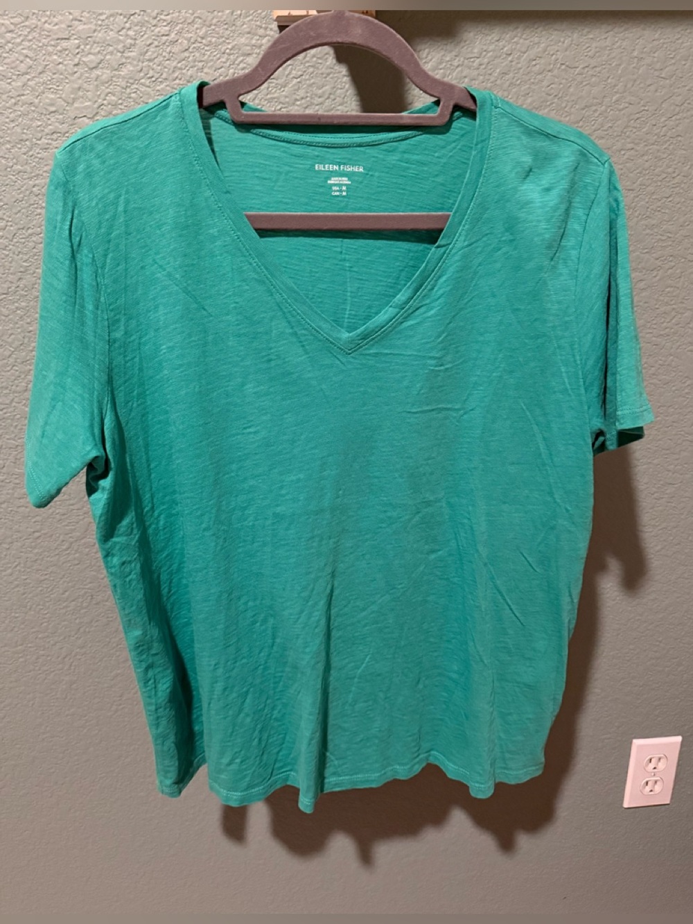 Eileen Fisher Relaxed V-Neck Short Sleeve Tee in Teal Green